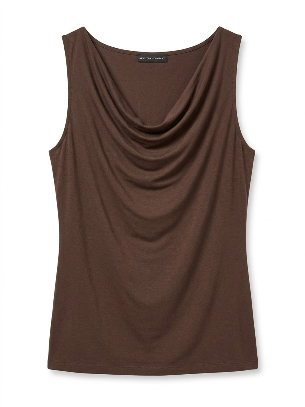 New York & Company Brown Drape Neck Sleeveless Top